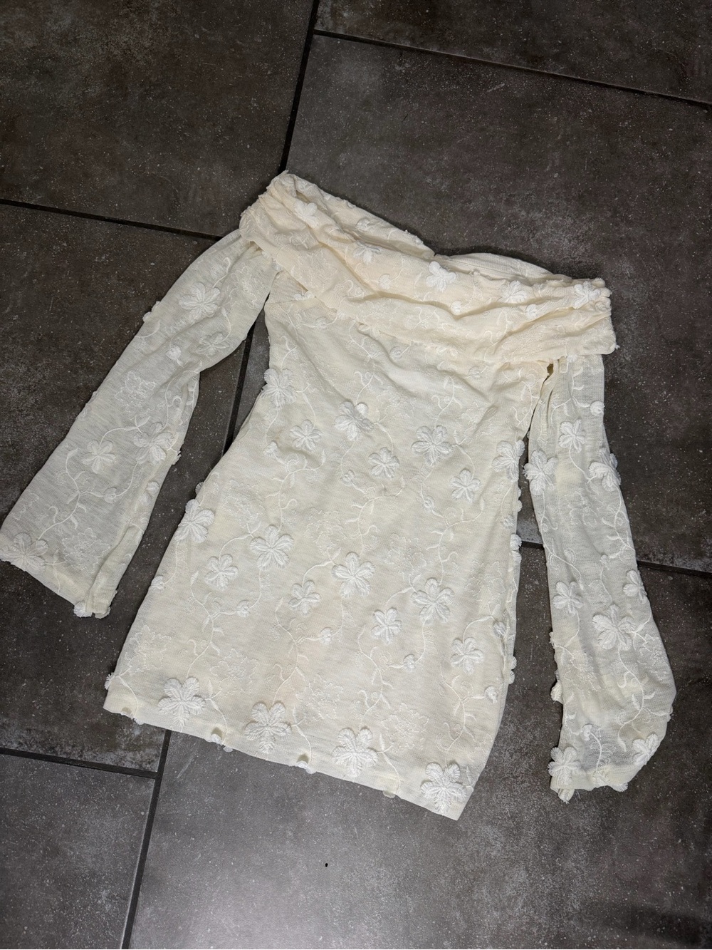 Showpo Raymond Off-Shoulder White Floral Lace Mini Dress